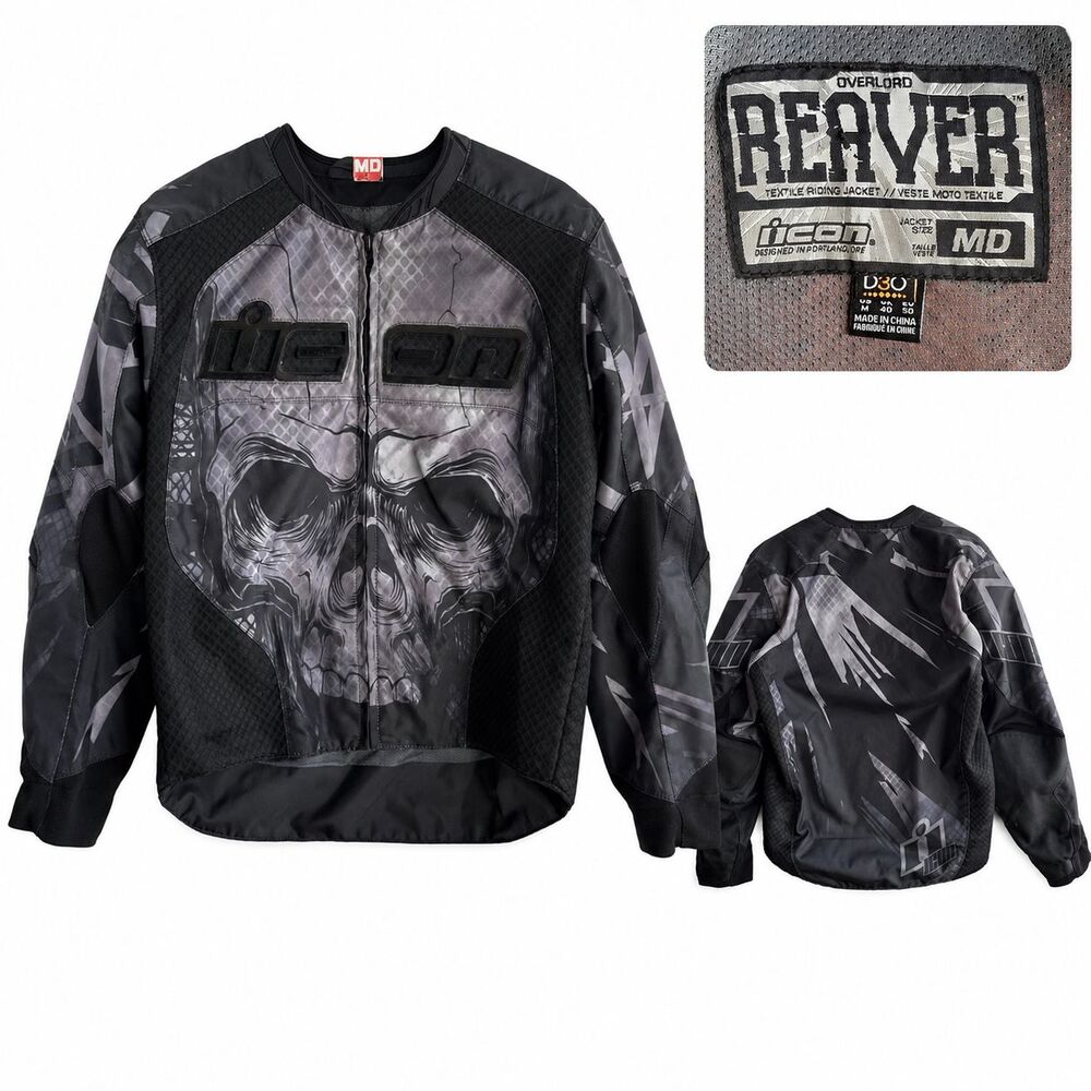 Icon Overload Reaver Riding Jacket Size Medium Black Skull Graphic